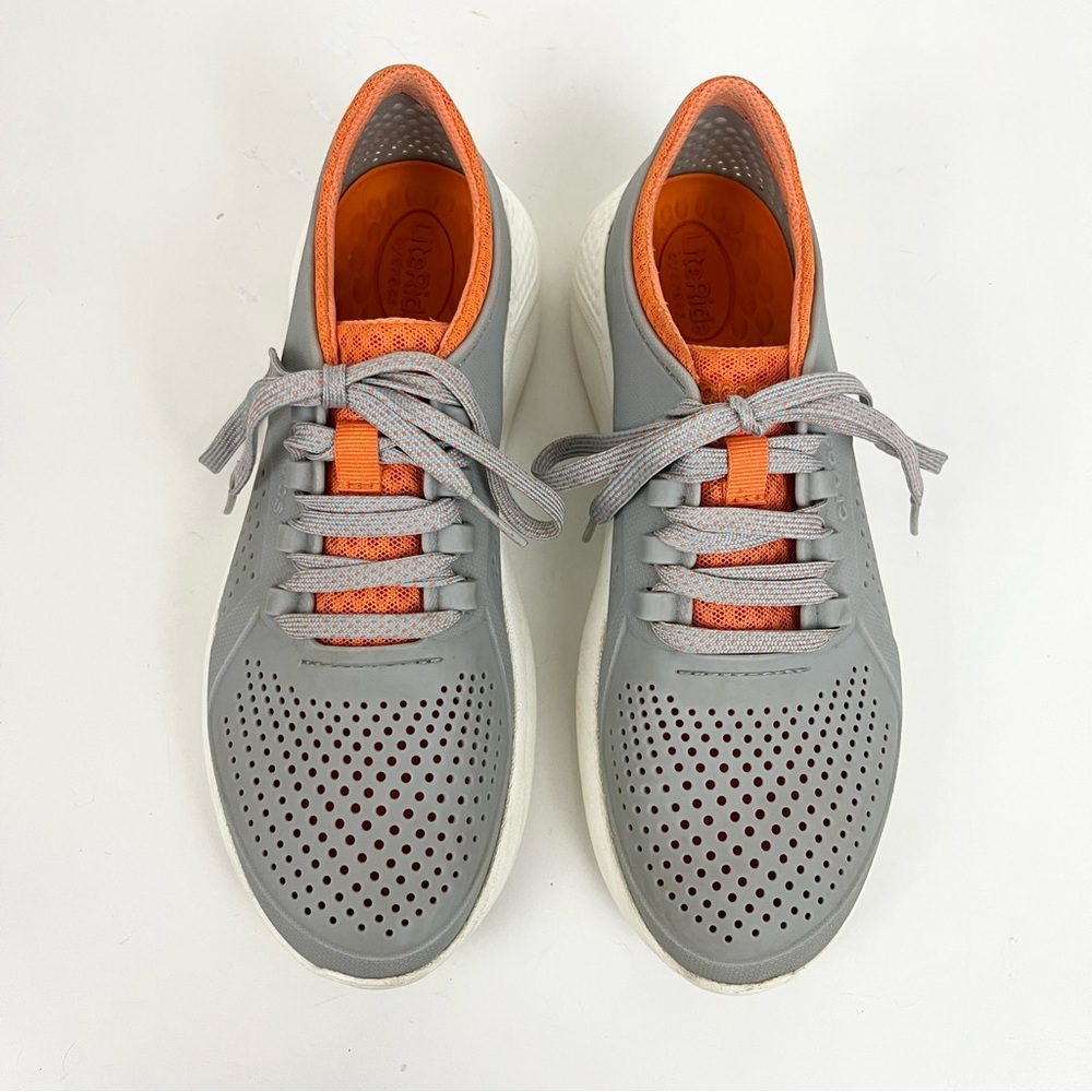 Crocs Gray Orange Lite Ride Pacer Athletic Lace Up Sneakers Men’s Size 7